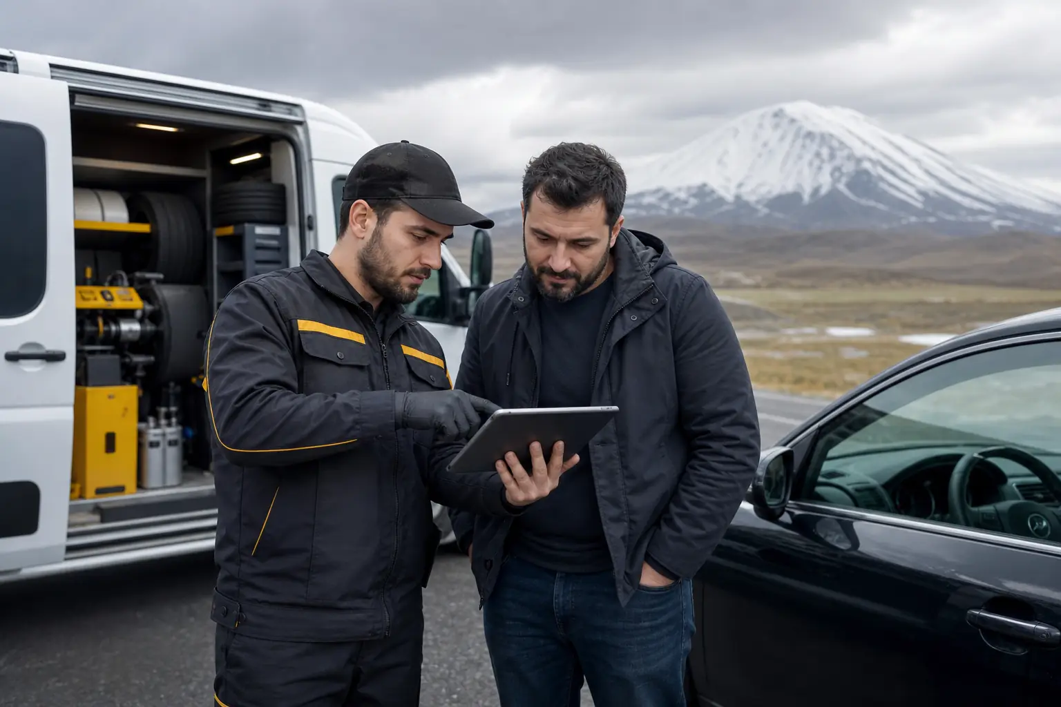 Ağrı’da mobil lastik hizmeti öncesinde telefon üzerinden konum ve fiyat bilgisi paylaşan sürücü