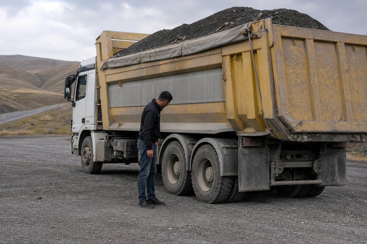 Hamur güzergâhında yol kenarında güvenli biçimde duran kamyon