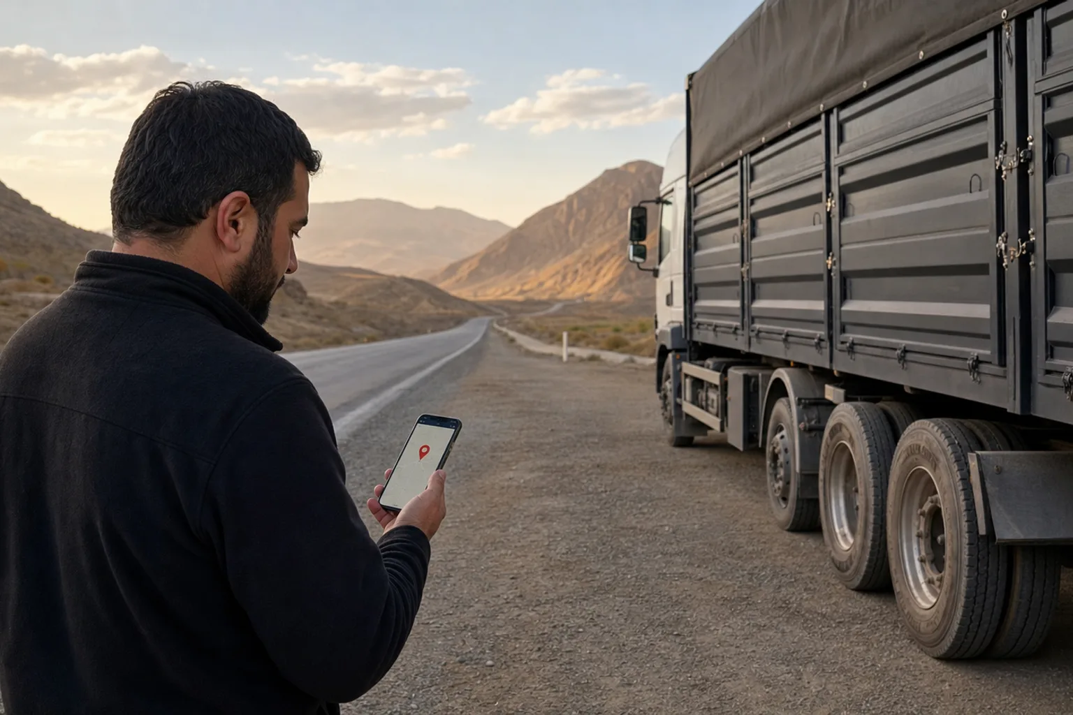 Tutak yolunda telefonla mobil lastik desteği isteyen kamyon sürücüsü